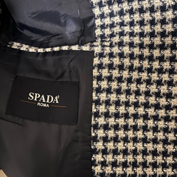 Spada houndstooth blazer in linen and cotton blend. Navy and White - Picture 3 of 6